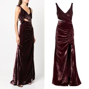 NEW Cinq à Sept PLUM Callalily GENEVIVE Cutout VELVET Ruched BOW Evening GOWN